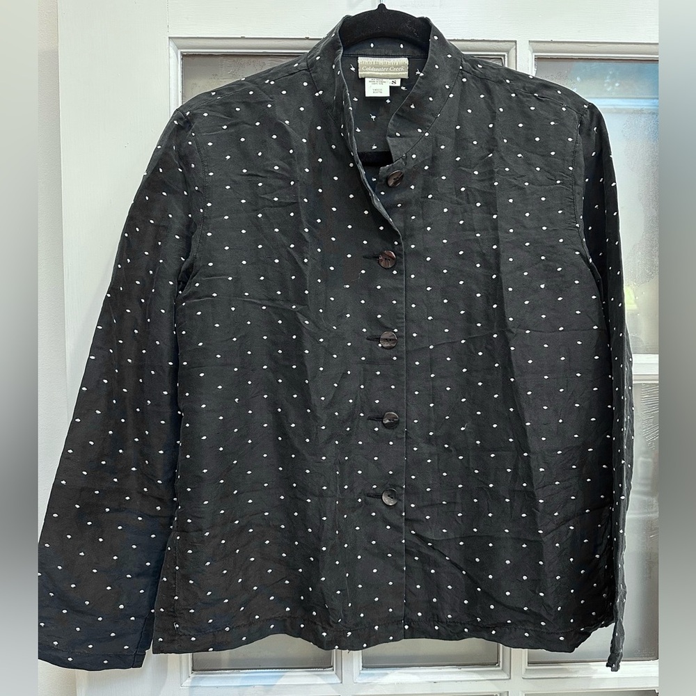 Vintage Coldwater Creek 100% Silk Black White Polka Dot Button-Up Blouse Size S
